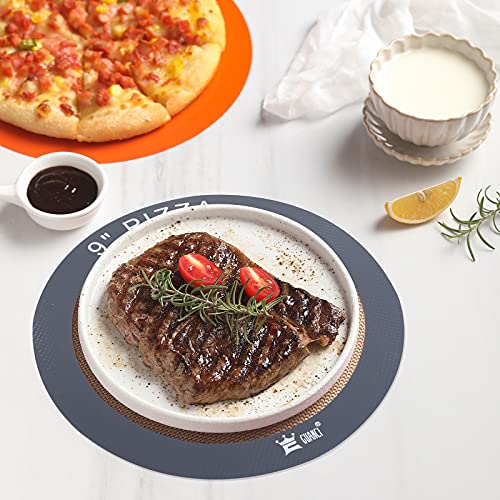 GUANCI Silicone Baking Mat Set of 4, 2 Medium 16.5"x11.6", 1 Small 11.8"x8.4", 1 Piece 9" Round, All Mats 0.7mm Thick, Food Grade Non-Stick Reusable Baking Mats for Pizza, Bread, Pastry, Macarons