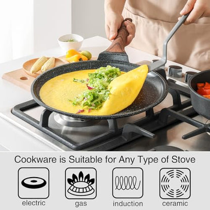 Kordisen Crepe Pan Nonstick, 12 Inch Dosa Pan with Spreader, Granite Coating Comales Para Tortillas Pancake Pan, Flat Bottom for Stove Top, Induction Compatible, PFOA Free