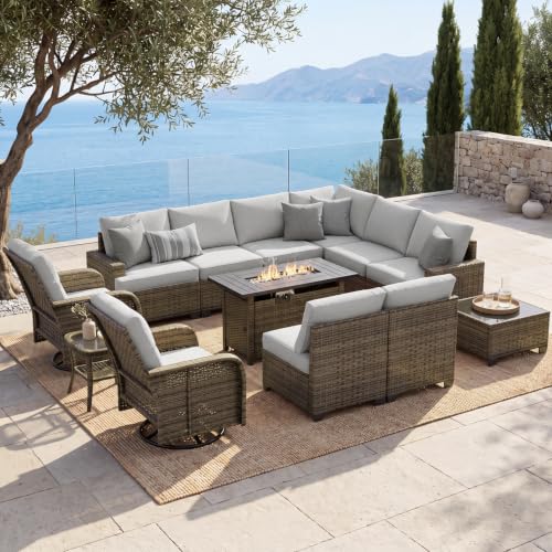 Aoxun Luxury 13 Piece Patio Furniture Set with Fire Pit Table, Gray