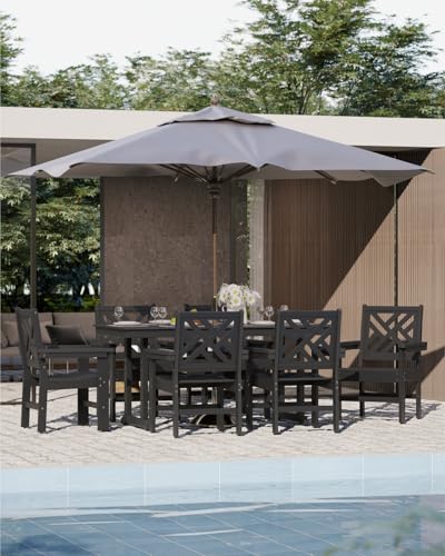 BIVODA 7-Piece Outdoor Dining Set, HDPE All-Weather Patio Table and Chairs Set for 6, Outdoor Patio Furniture Sets with Umbrella Hole for Outside, Deck, Backyard, Garden (Black)