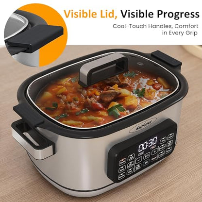 Sunvivi 12-in-1 Programmable Slow Cooker 6.5QT with Timer & Keep Warm