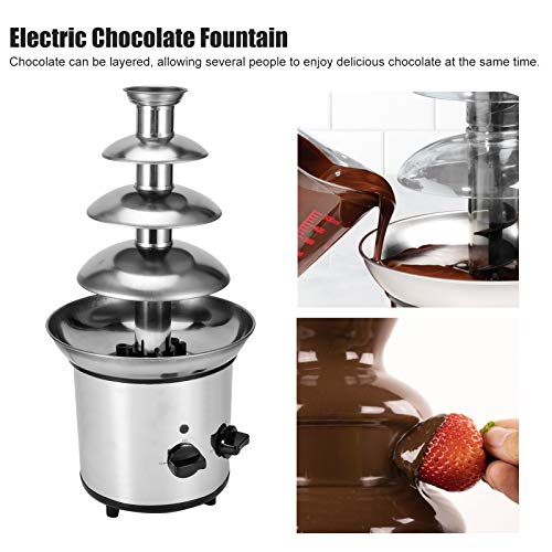 Stainless Steel Chocolate Fountain Chocolate Fondue Maker Four layer Chocolate Fondue Machine large capacity easy to for cafes restaurants(British Flag Type), chocolate fountain