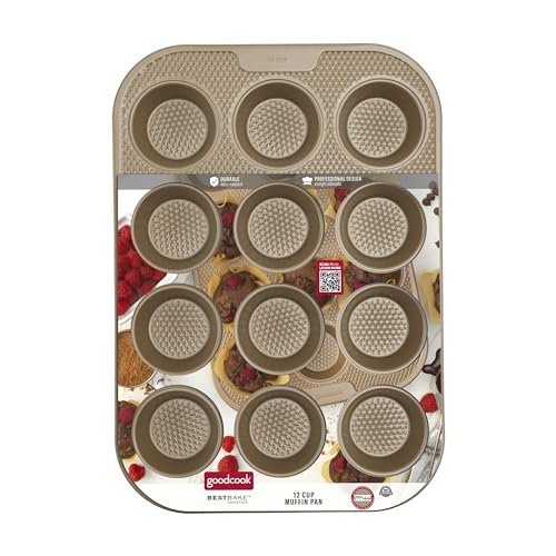GoodCook BestBake Nonstick Textured Carbon Steel Muffin Pan, 12cp, Bronze