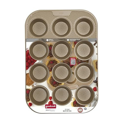 GoodCook BestBake Nonstick Textured Carbon Steel Muffin Pan, 12cp, Bronze
