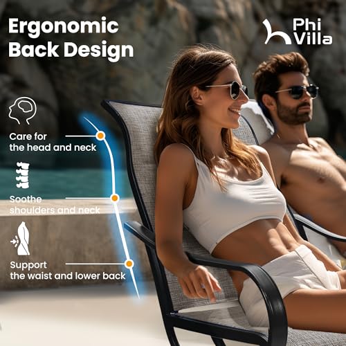 PHI VILLA Swivel Patio Dining Chairs Set of 2, Padded Textilene Mesh, Brown