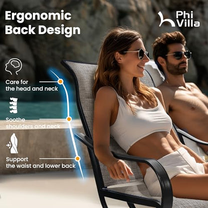 PHI VILLA Swivel Patio Dining Chairs Set of 2, Padded Textilene Mesh, Brown