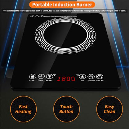 Portable Induction Burner, 1500W Electric Induction Countertop Burner with Touch Panel, Power & Temp Adjustable, Hot Plate Cooker with 3-Hour Timer