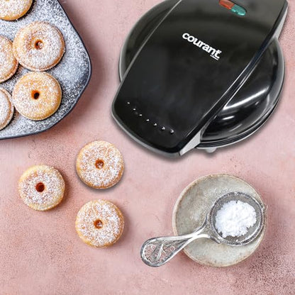 Courant Mini Donut Maker Machine for Holiday, Kid-Friendly, Breakfast or Snack, Desserts & More with Non-stick Surface, Makes 7 Doughnuts, Red