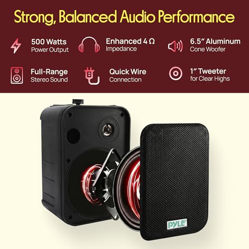 Dual Waterproof Outdoor -Speaker System - 6.5 Inch Pair of Weatherproof Wall / Ceiling Mounted -Speakers Heavy Duty Universal Mount - Use in the Pool, Patio, Indoor - Pyle PDWR50B (Black)