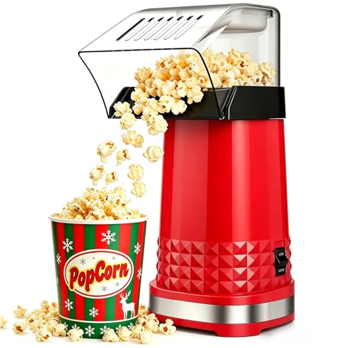 Hot Air Popcorn Popper, 1200W ETL Certified Oil-Free Popcorn Maker, 4.5 Quart Large Capacity Electric Popcorn Machine, 2-Minute Fast Snack Maker for Movie Night Party (Red)