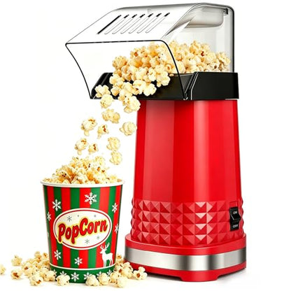 Hot Air Popcorn Popper, 1200W ETL Certified Oil-Free Popcorn Maker, 4.5 Quart Large Capacity Electric Popcorn Machine, 2-Minute Fast Snack Maker for Movie Night Party (Red)