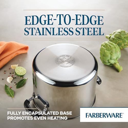 Farberware Brilliance Stainless Steel Stock Pot with Lid, 8 Quart