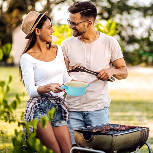 Non-Stick Cookware Set, Portable Lightweight Cast Iron Pots and Pans with Glass Lids and Nylon Utensils - 13 Piece Set, Outdoor Camping Picnic Travel（Blue）