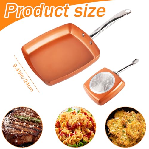 CNAFGBGG Square Frying Pan 9.5'' Square Skillet Non Stick Induction Frying Pan with Stainless Steel Handle Cooking Dishwasher and Oven Safe for Quickly Even Heating.