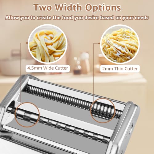 3 in 1 Pasta Maker - 7 Thickness Noodle Maker with Roller & 2 Width Cutters