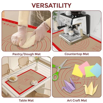 Silicone Pastry Mat - 26"x16" Non Slip Baking Mat with Measurements, Extra Large Dough Mats for Counter, Ideal for Rolling Dough, Fondant, Pizza, Pie, Cookies