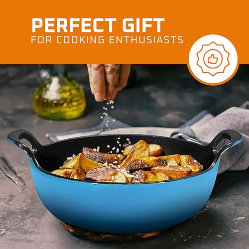 Bruntmor Enameled Cast Iron Balti Dish With Wide Loop Handles, 3 Quart |Premium Cookware for Baking, Coated Skillet Oven-Safe, Casserole Dish, Dutch Oven Pot, Bakeware (Grey, Small)
