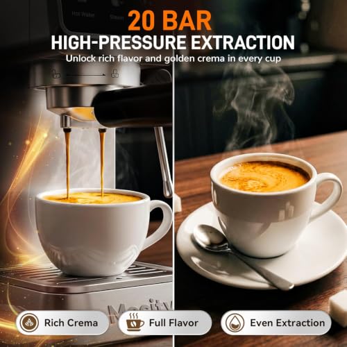 Mecity 20 Bar Espresso Machine with Milk Frother, Touchscreen Coffee Maker for Espresso, Americano & Over Ice Coffee, Compact Stainless Steel Latte & Cappuccino Maker