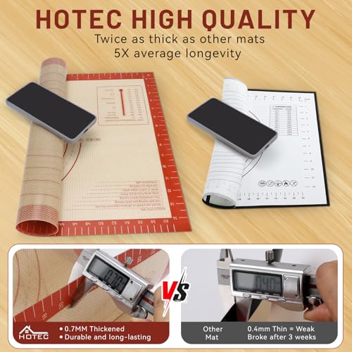 HOTEC Silicone Baking Mat - 26x16 Thickened Pastry Dough Mat with Measurement Non-Stick For Dough Rolling, Bread, Oven Liner, Kitchen Counter, Fondant/Pie Crust