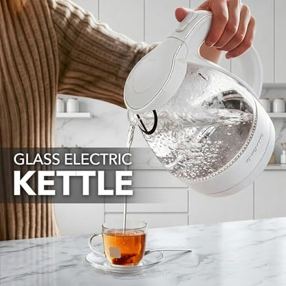 OVENTE 1.5L Glass Electric Kettle Water Boiler, White KG83W