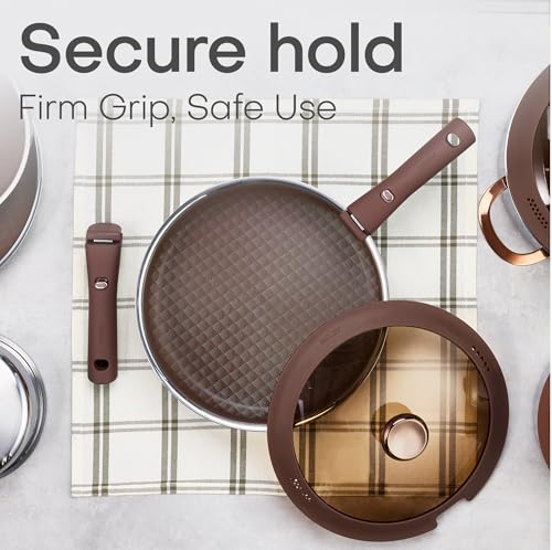 CAROTE 22PCS Stainless Steel Cookware Set, Ceramic Hybrid Nonstick Pots and Pans Set, Titanium Cookware, Kitchen Cookware Set, Induction Safe, Oven Safe, Brown, Mothers Day Gifts