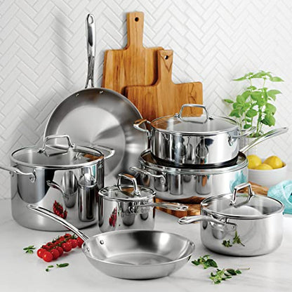 Tramontina Tri-Ply Clad Stainless Steel 12-Piece Cookware Set with Glass Lids, Pots and Pans Kitchen Set, Induction-Ready, Dishwasher-Safe, NSF-Certified