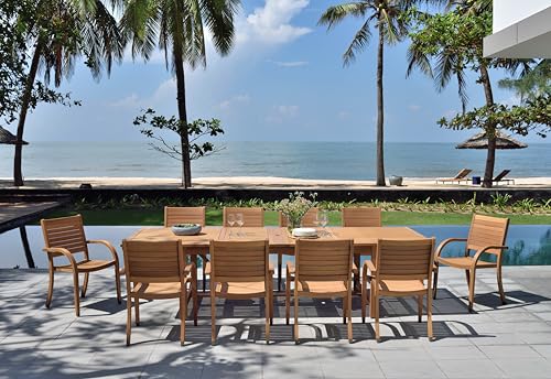 Amazonia Berlin 11-Piece Rectangular Extendable Patio Dining Set | Teak Finish | Ideal for Outdoors and Indoors