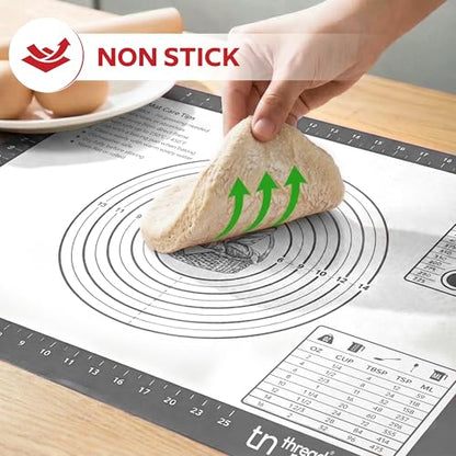 XL Silicone Pastry Mat for Baking Extra Large 28x20 - Non-Stick Non-Slip Rolling Mat for Dough with Measurements - Bread, Pizza, Pie Crust, Cookies, Fondant - Oven Safe, Dishwasher Safe (Grey)