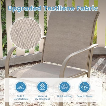 DIFY 9 Pieces Outdoor Patio Dining Set for 8, 53.1" Sandshell Round Metal Dining Table and 8 Sandshell Stackable Sling Dining Chairs, Outdoor Table and Chairs for Lawn Garden Backyard Deck