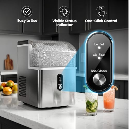 Crzoe Nugget Ice Maker Countertop, 35lbs/Day, Portable Pebble Ice Machine