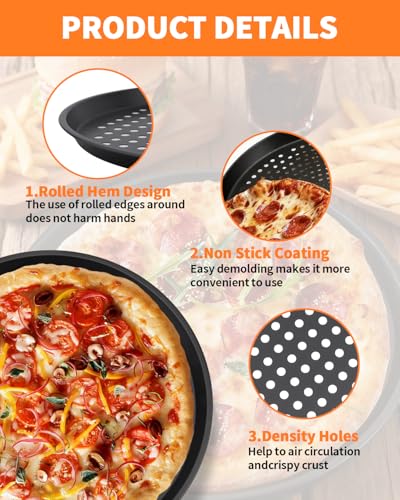 OXDFK 12-Inch Nonstick Pizza Pan with Holes, Perforated Carbon Steel Pizza Tray for Oven, Round Bakeware Pizza Tray for Home Restaurant Kitchen