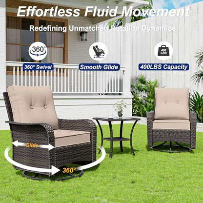 ASJMR 10 Pieces Patio Furniture Set with 2 Swivel Chairs Patio Furniture Outdoor Sectional Sofas with 55000 Gas Fire Pit Patio Conversation Set w/7 Cushions-Brown