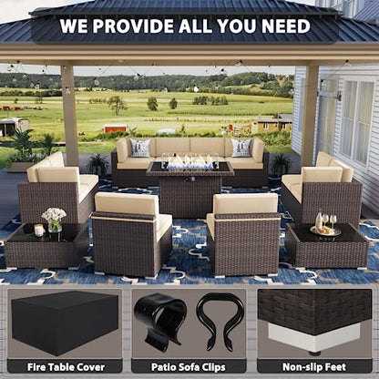 Vakollia 13 Pieces Patio Furniture Set with 44" Propane Gas Fire Pit Table