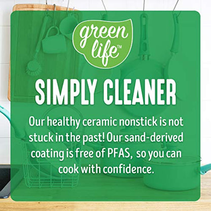 GreenLife Soft Grip Healthy Ceramic Nonstick 12 Piece Cookware Pots and Pans Set, PFAS-Free, Dishwasher Safe, Turquoise