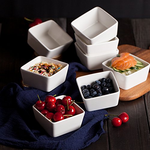 BTaT- Ramekins 8 oz, Set of 8, Square Porcelain Ramekins, Ramekins for Baking, Creme Brulee Dish, Souffle Cups, Appetizer Cups, Custard Dish, Pudding cups, Ramiken Set