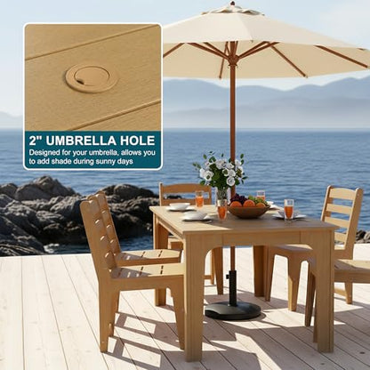 ACUEL HDPE Patio Dining Set for 6, 7 Pcs Outddor Table & Chairs, Teak Color