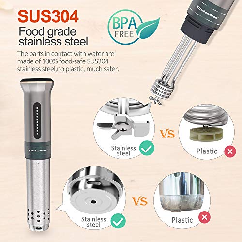 KitchenBoss Sous Vide Cooker Machine: Ultra-quiet 1100 Watts Sous Vide Precision Cooker IPX7 Waterproof Stainless Steel, Suvee Cooker Immersion Circulator Accurate Temp Digital LED Touch Screen G300S