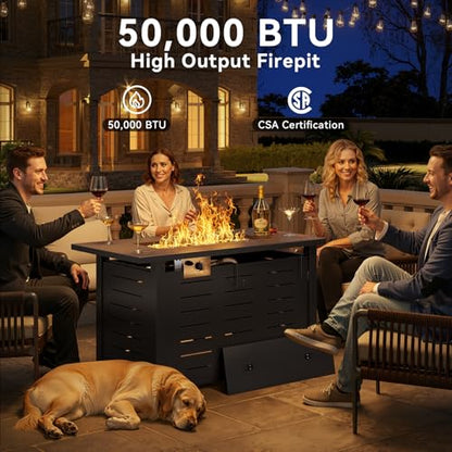 Aoxun 41 Inch Propane Fire Pit–50,000 BTU Gas Fire Pit Table with Removable Lid & Lava Rocks, Rectangle Firepit Table for Outside, Patio, Deck, Backyard, Black