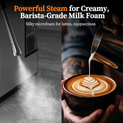 SECPOEDR 20Bar Espresso Machine with Poweful Milk Frother Rapid Cold Brew, Easy to Use Compact Espresso Maker, Fast Heat 1350W Barista-Quality Home Cappuccino Latte Machine,45oz Water Tank, Silver