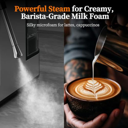 SECPOEDR 20Bar Espresso Machine with Poweful Milk Frother Rapid Cold Brew, Easy to Use Compact Espresso Maker, Fast Heat 1350W Barista-Quality Home Cappuccino Latte Machine,45oz Water Tank, Silver