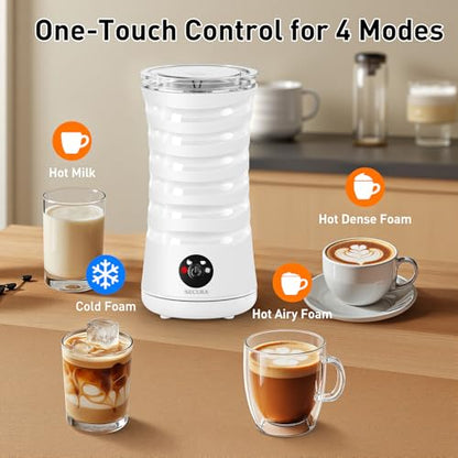 Secura Electric Milk Frother, Automatic Milk Steamer, 4-IN-1 Hot & Cold Foam Maker-8.4oz/240ml Milk Warmer for Latte, Cappuccinos, Macchiato with Silicone Spatula, Silent Operation & Shut-off