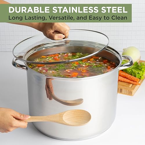 Ecolution Stainless Steel Stock Pot, Encapsulated Induction Ready Cooking Pot with Glass Lid, Oven Safe, Dishwasher Safe Soup Pot, 20-Quart