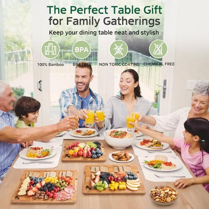 Vocvee Bamboo Cutting Boards for Kitchen(Set of 3), Wood Cutting Board with Wood Storage Stand, Charcuterie & Chopping Board for Vegetables and Meat, with Deep Juice Groove, Ideal Kitchen Gifts