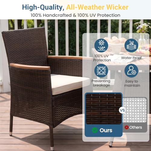 Wisteria Lane 5-Pieces Rattan Patio Dining Sets with Acacia Wood Tabletop