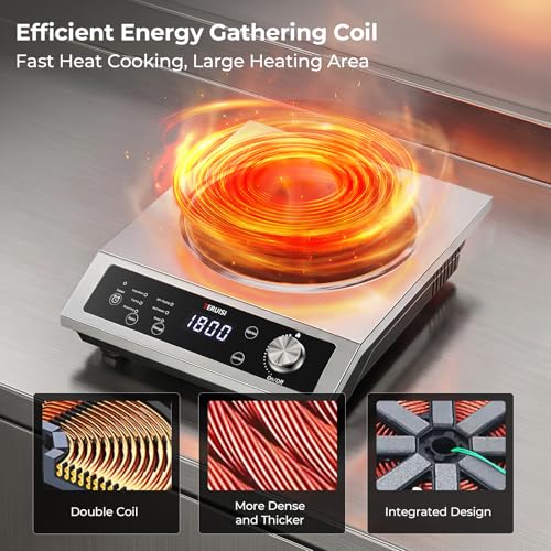 TERUISI Commercial Induction Cooktop, 1800W Electric Wok Cooker with Concave Surface, 4H Timer, 6 Preset, 8 Temp Levels, Portable Induction Burner for Kitchen Cooking, 12.6" Carbon Steel Wok Included