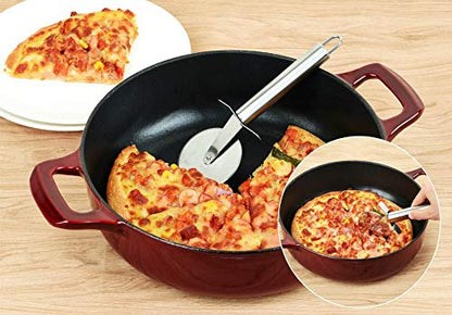 La Cuisine Enameled Cast Iron Braiser Shallow Dutch Oven Braising Sauté Pan 3.75 QT 11" Dia. Internal Matt Black Enamel Coating, Cranberry, Golden Lid Knob, Oven Safe, Induction Cooktop Compatible