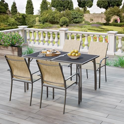 AECOJOY 5 Piece Patio Table and Chair Set for 4, Outdoor Dining Set Includes 51.2" Rectangle Table with 1.73" Umbrella Hole, 4 Stackable Textilene Chairs, for Garden, Backyard and Poolside, Dark Gray