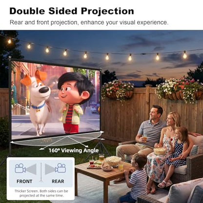 Projector Screen with Stand, Wootfairy 120 inch Portable and Foldable Indoor Outdoor Projection Screen 16:9 4K HD Rear Front Wrinkle-Free Movie Screen with Carry Bag for Home Theater Backyard Cinema