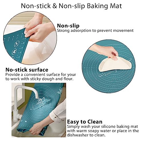 Silicone Pastry Mat 32" x 24" Extra Thick Non Stick Baking Mat with Measurements and Edge Heightening, Food Grade Silicone Rolling Mat for Pastry, Bread, Cookies, Pizza, Fondant, Pasta