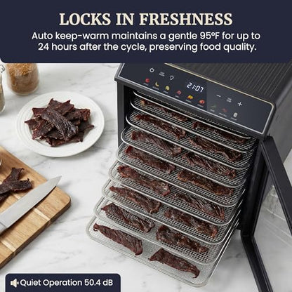 Elite Gourmet 10-Tray Food Dehydrator Machine, Digital Temp & Timer (95–167°F), Stainless Steel Trays, Jerky Maker, Fruit & Herb Dryer, Yogurt Maker, 48 Hour Timer, Mesh & Fruit Roll Trays, Black